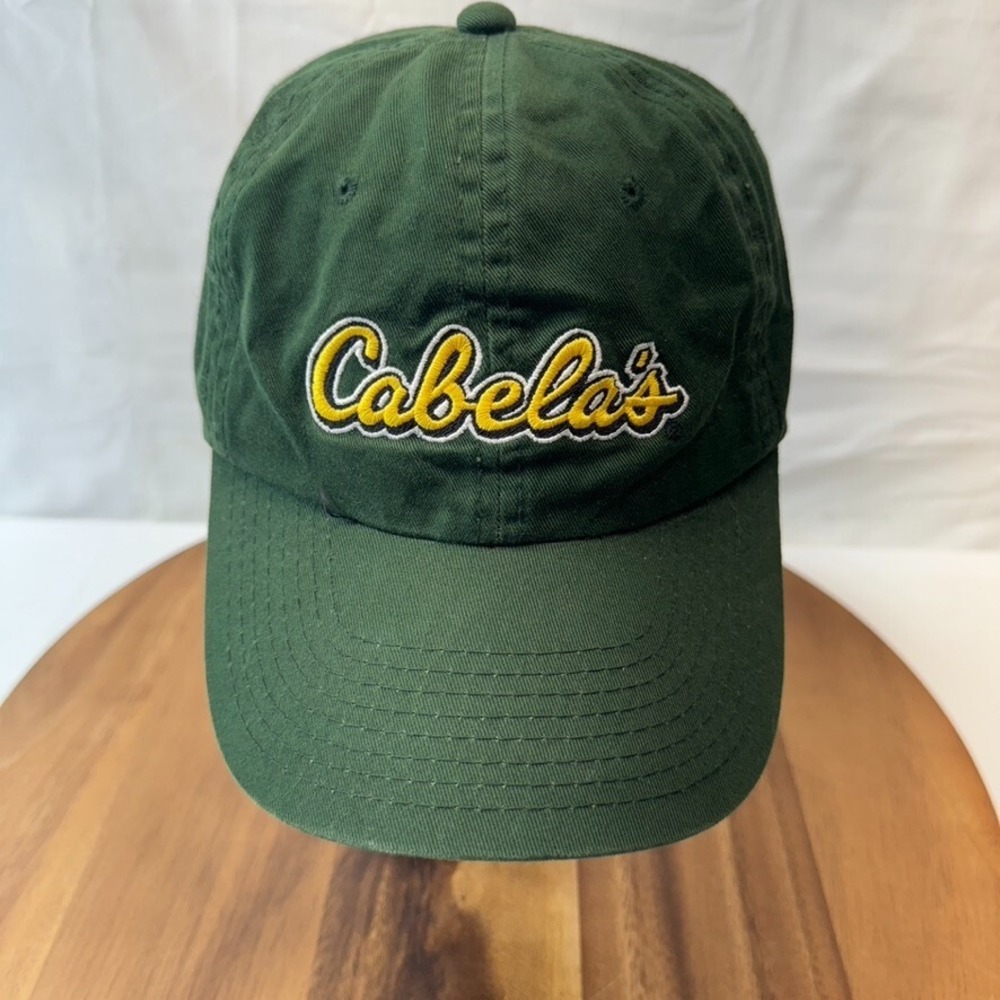 VINTAGE Cabela's Hat Cap Strapback Green Yellow One Size Adjustable Embroidered
